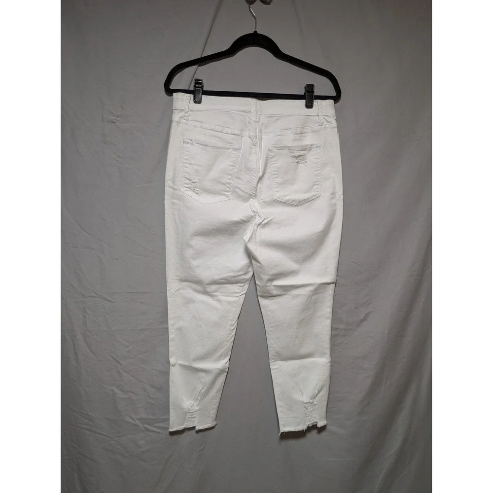 New York & Co White Distressed High Rise‎ Skinny Capri Jeans Raw Hem Women's 14